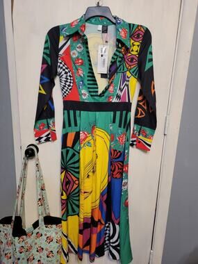 Lai Meng Five Cats Colorful Bright Mixed Print Maxi Dress Size 4 ( Small )